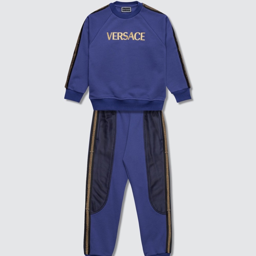 New Versace Children's Blue Gold Sweat Suit Set
